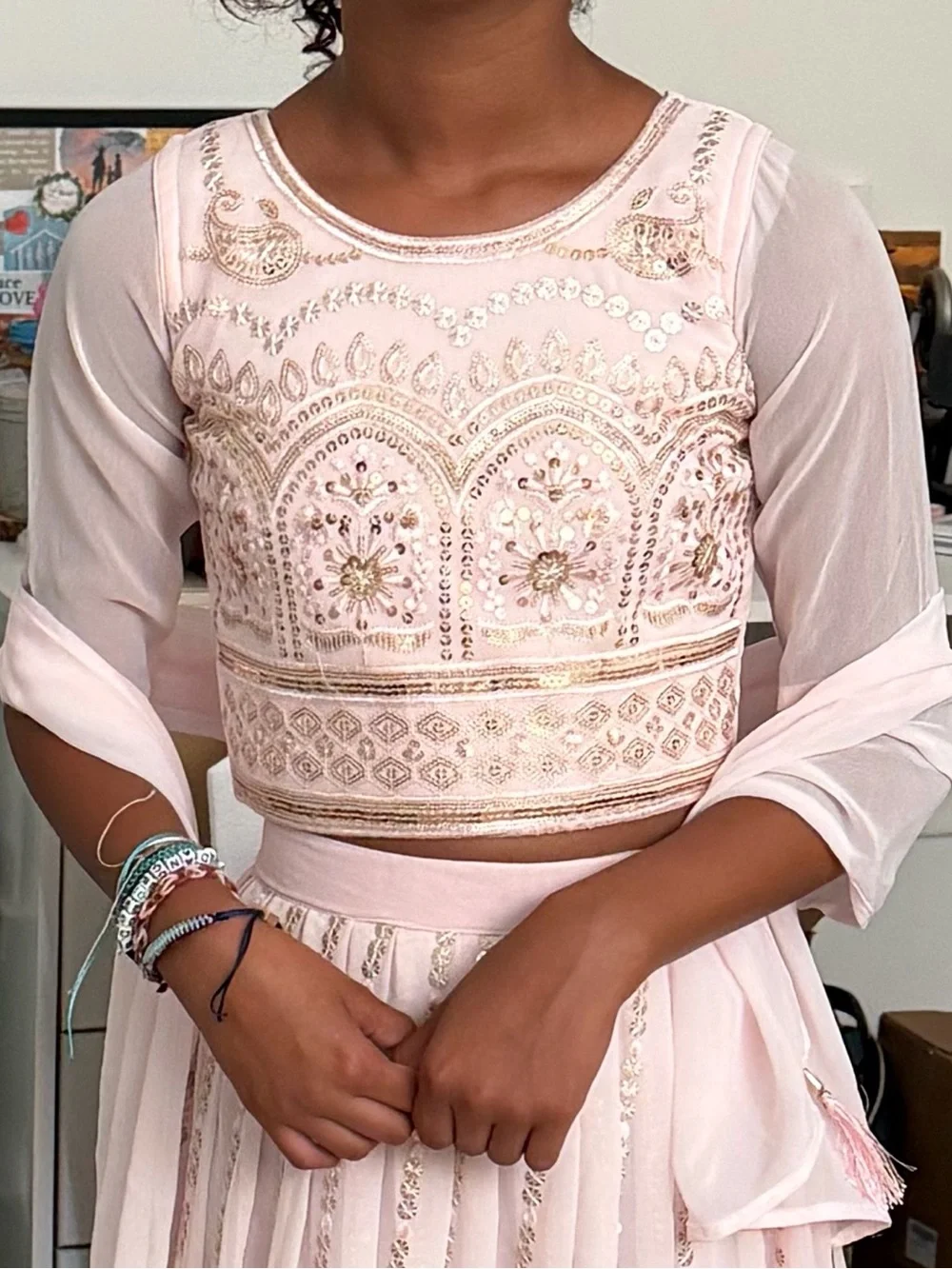 Girls' Pink Sequin Embroidered Formal Dress